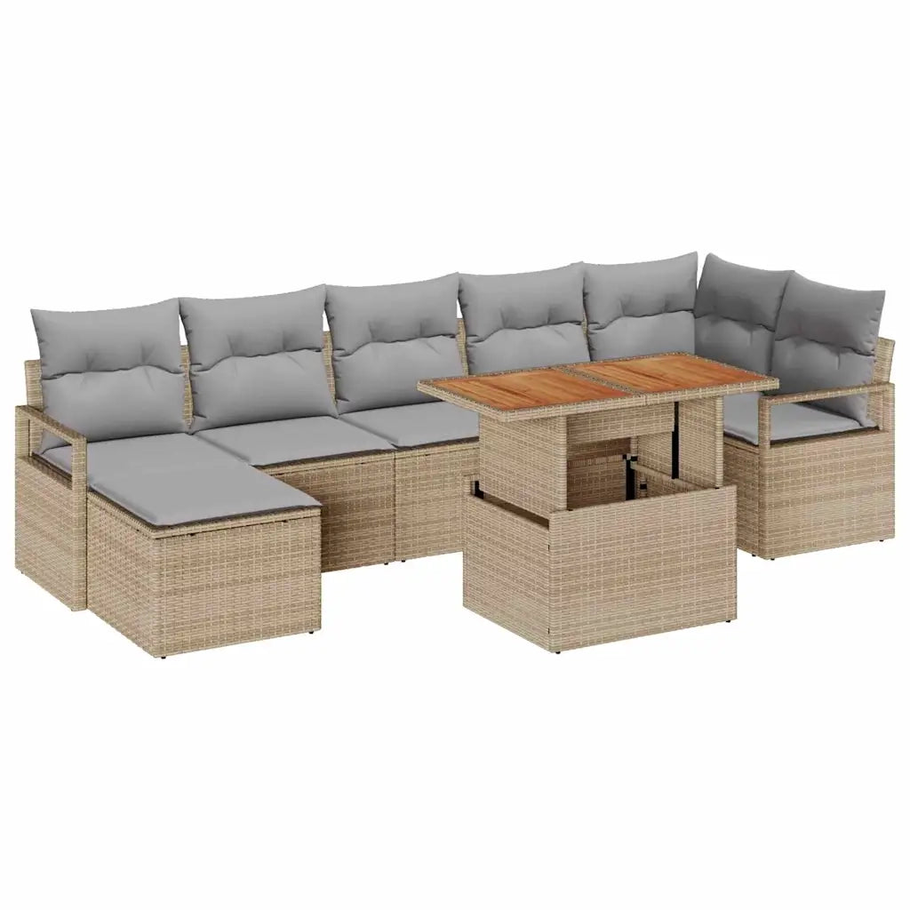 Set da Pranzo per Giardino con cuscino 8 pcs Beige e grigio 3349741