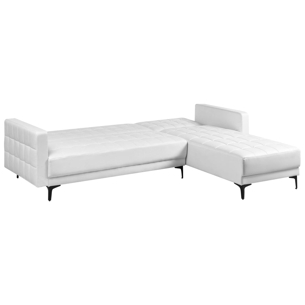 Divano letto angolare in ecopelle bianco versione sinistra stile moderno a L componibile versione sinistra