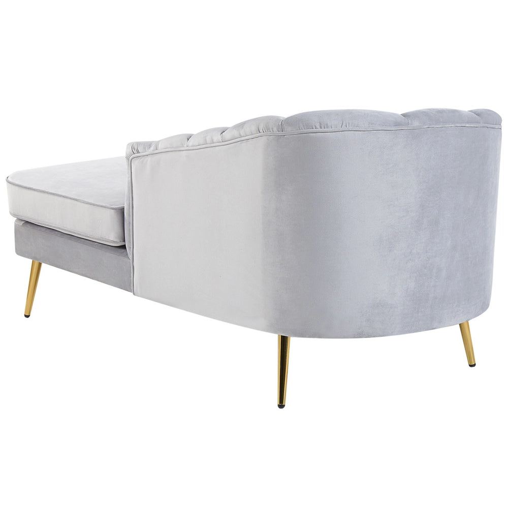 Chaise longue Velluto Grigio Chiaro Rivestimento Gambe In Metallo dorato versione sinistra