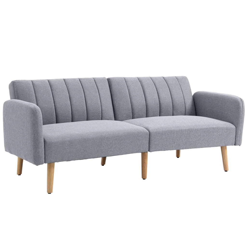 Divano letto 2 posti con schienale regolabile e gambe in legno, 173x75x73 cm, grigio