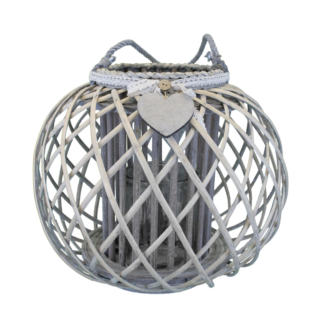 Lanterna in Vimini Rotonda in Vimini Vetro cm 40x40x32 - MAYA