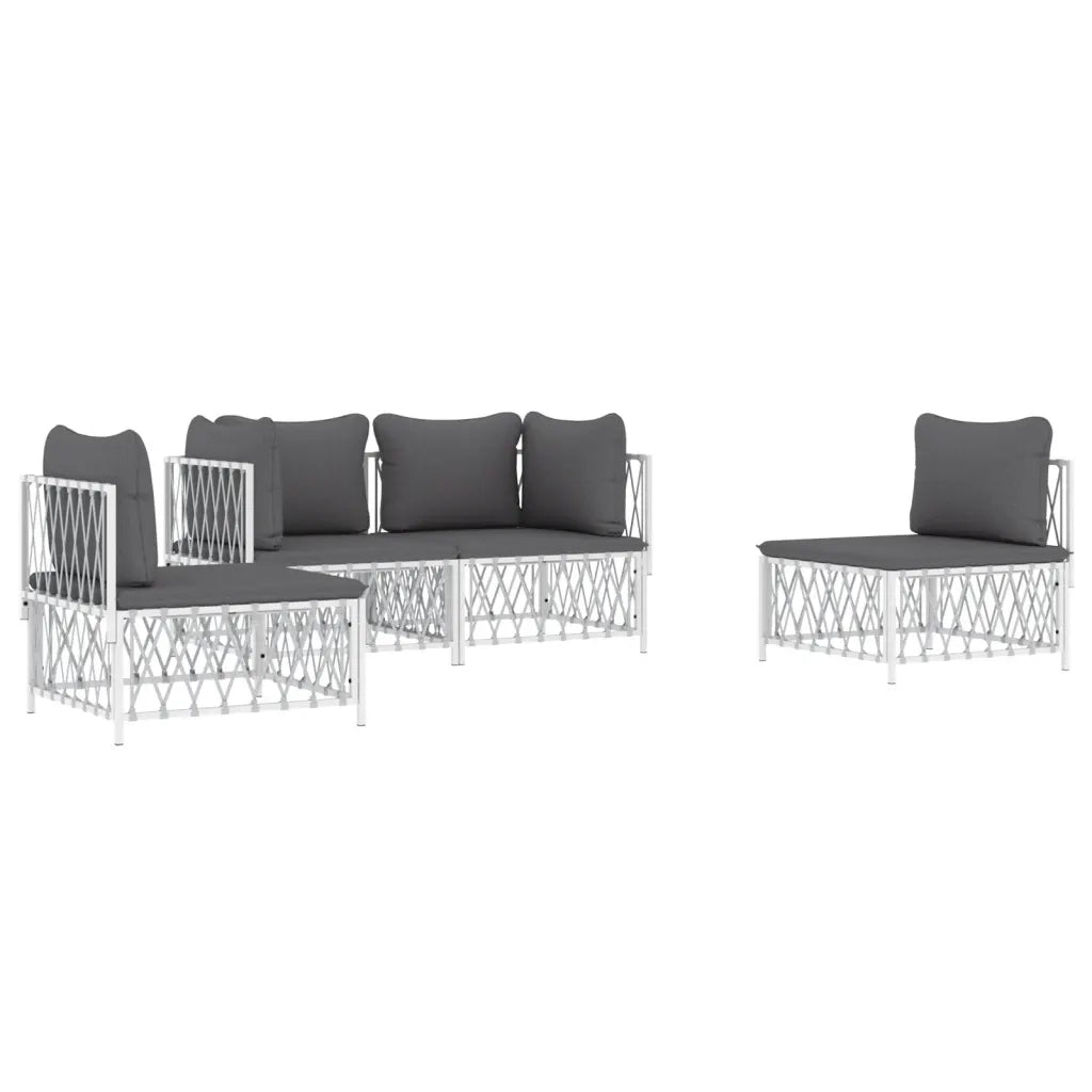 Set Salotto da Giardino 4 pz con Cuscini in Acciaio Biancocod mxl 100543