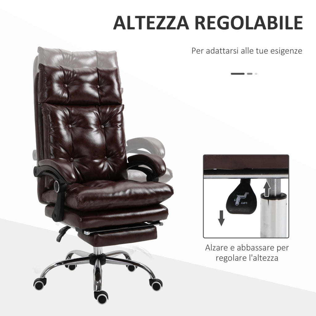 Poltrona Ufficio Pelle PU Marrone Schienale Reclinabile 135¡ã