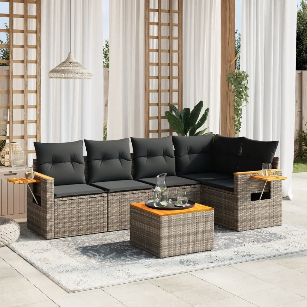 Set Divano da Giardino 6 pz con Cuscini Grigio in Polyrattan 3226795