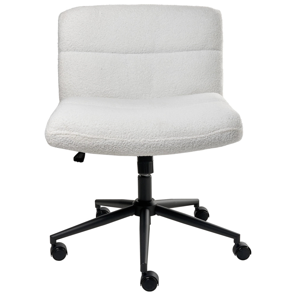 Sedia da scrivania per ufficio Bianco Boucle Teddy Rivestimento ampio senza braccioli Seduta pneumatica Base girevole Inclinabile