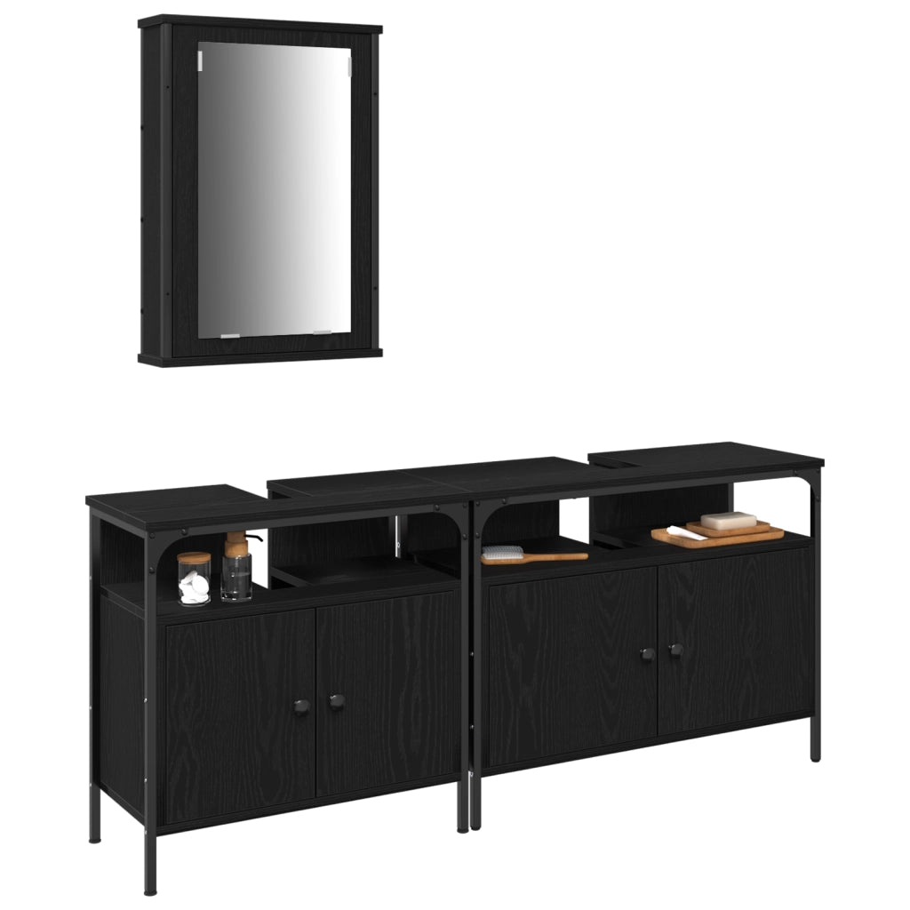 Set di mobili per bagno 3 pezzi in legno ingegnerizzato rovere nero