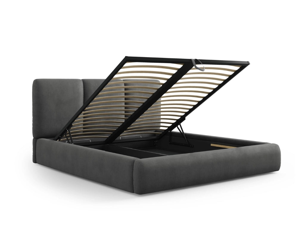 Cosmopolitan Design - Letto a cassettone con testiera "Nicolas" 160x200cm in ciniglia grigio scuro 