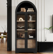 CREDENZA ALTA 76,2x40,1x180 cm Nera in MDF e vetro