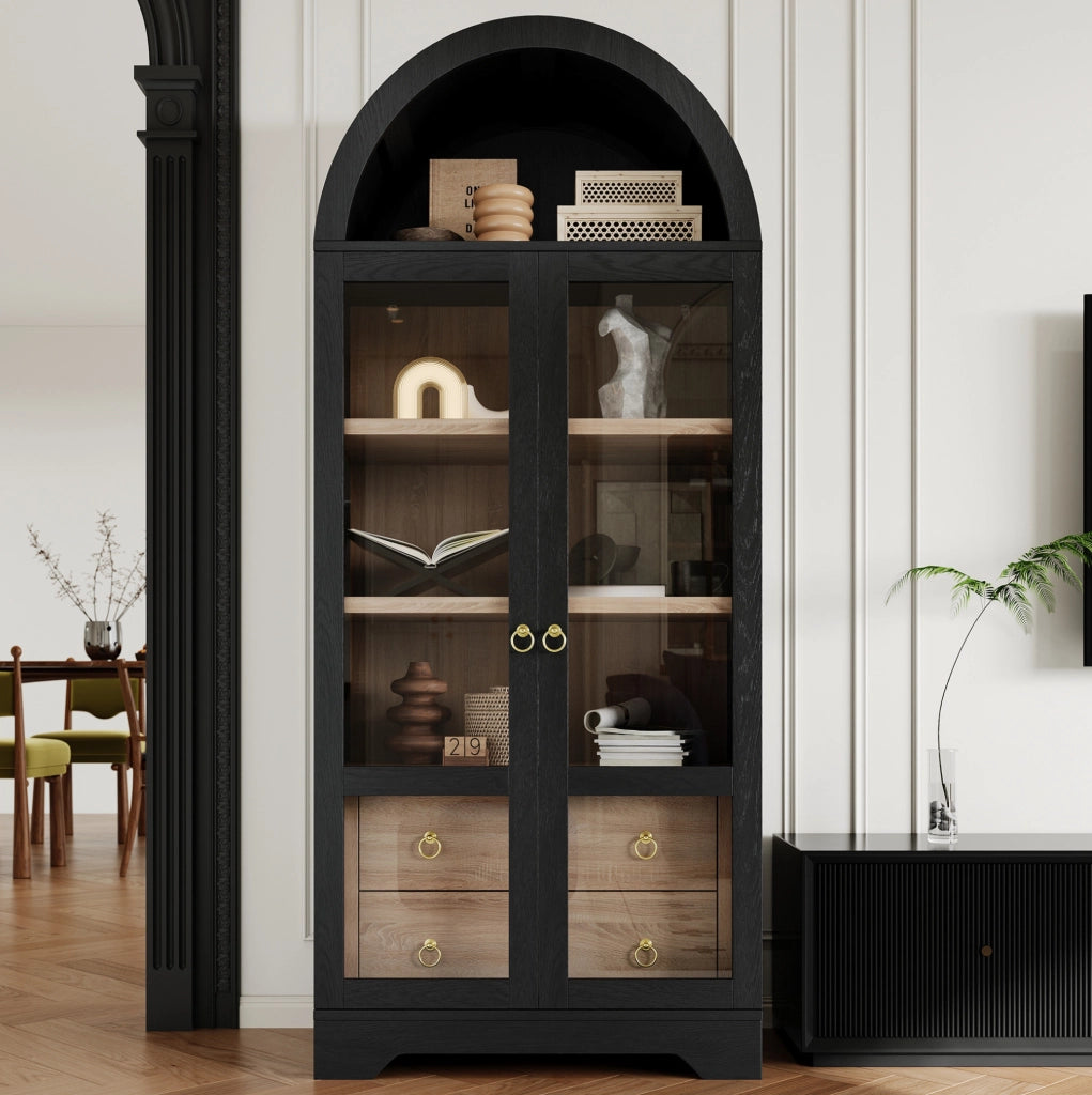 CREDENZA ALTA 76,2x40,1x180 cm Nera in MDF e vetro