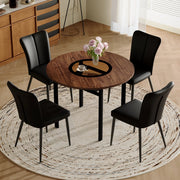 Tavolo da pranzo rotondo con 4 sedie in PU, piano in MDF e vetro, per cucina e sala da pranzo, diametro 100 cm