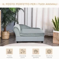Divano per Cani con Spazio Portaoggetti e Cuscino, in Legno e Poliestere, 76x45x43 cm, Grigio Chiaro