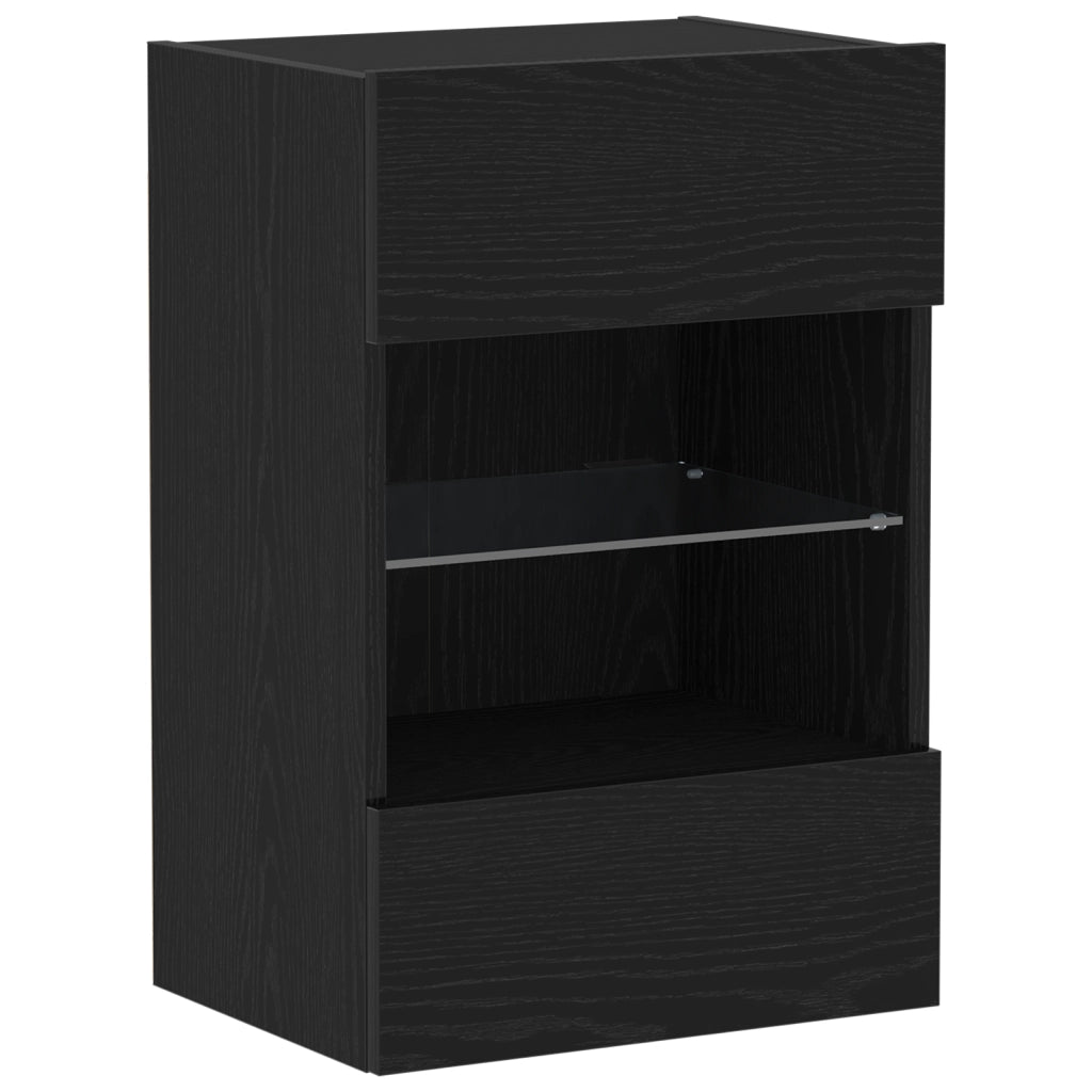 Mobile TV LED  2 pz Nero Rovere 40x30x60,5 cm Legno ingegnerizzato