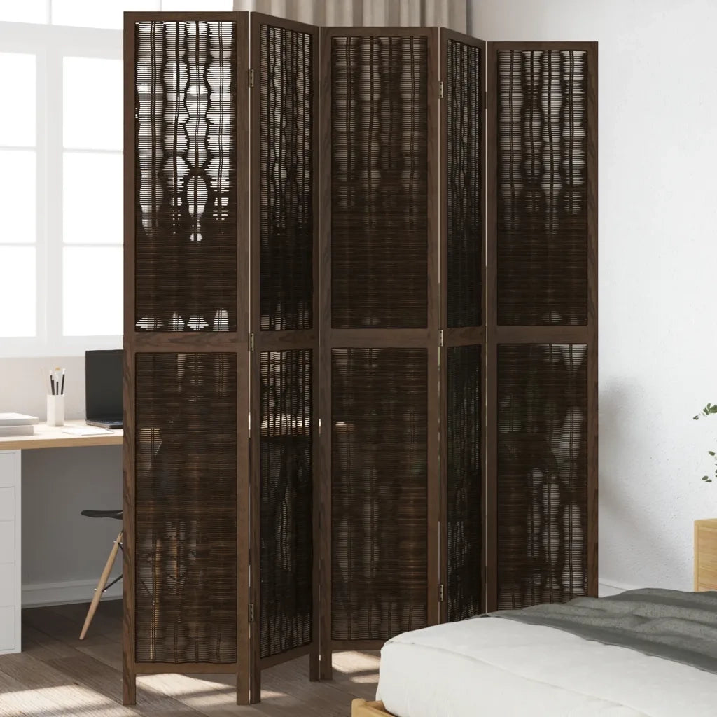 Divisorio Ambienti | Divider per stanze | Paravento 5 Pannelli Marrone Scuro Massello Paulownia