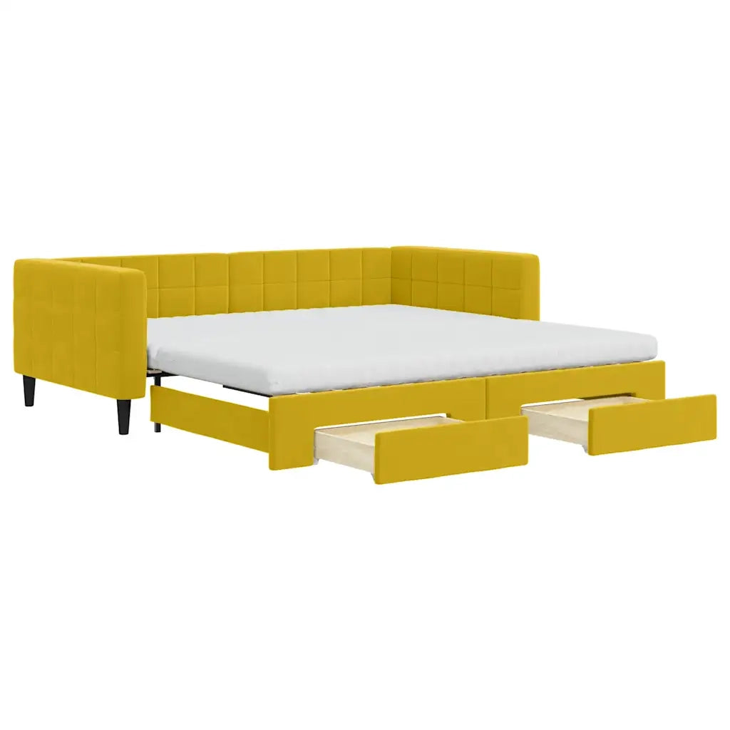 Divano Letto Estraibile con Cassetti Giallo 100x200cm Velluto 3196775