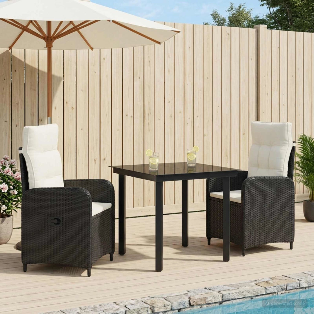 Set da Pranzo per Giardino 3 pz Nero e Bianco Crema 3422474