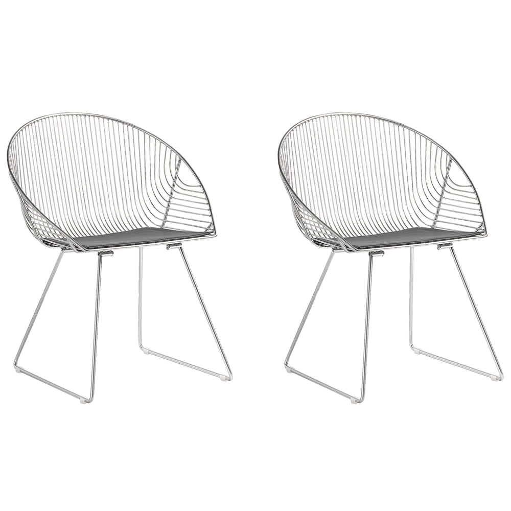 Set di 2 sedie da pranzo Struttura in metallo argento Seduta in ecopelle nera Design industriale moderno