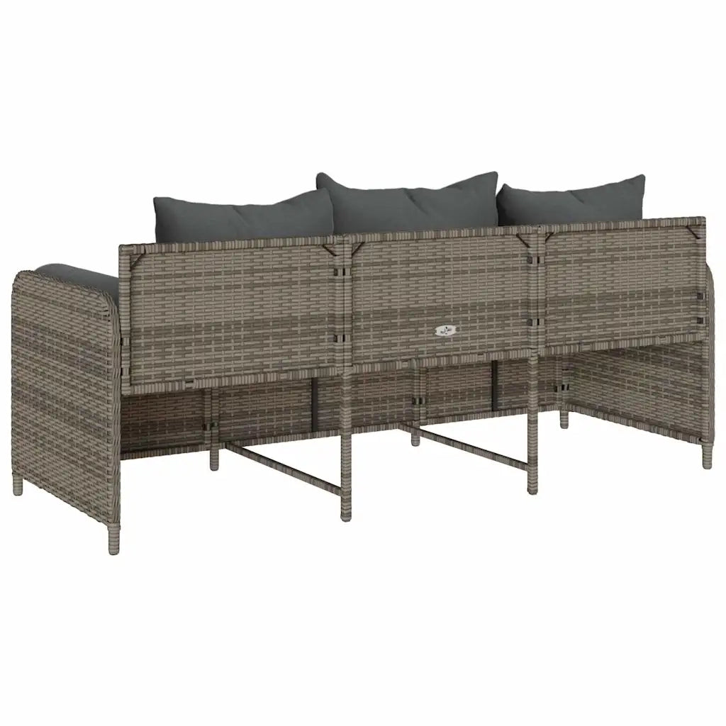 vidaXL Divano da Giardino con Cuscini 3 Posti Grigio in Polyrattan
