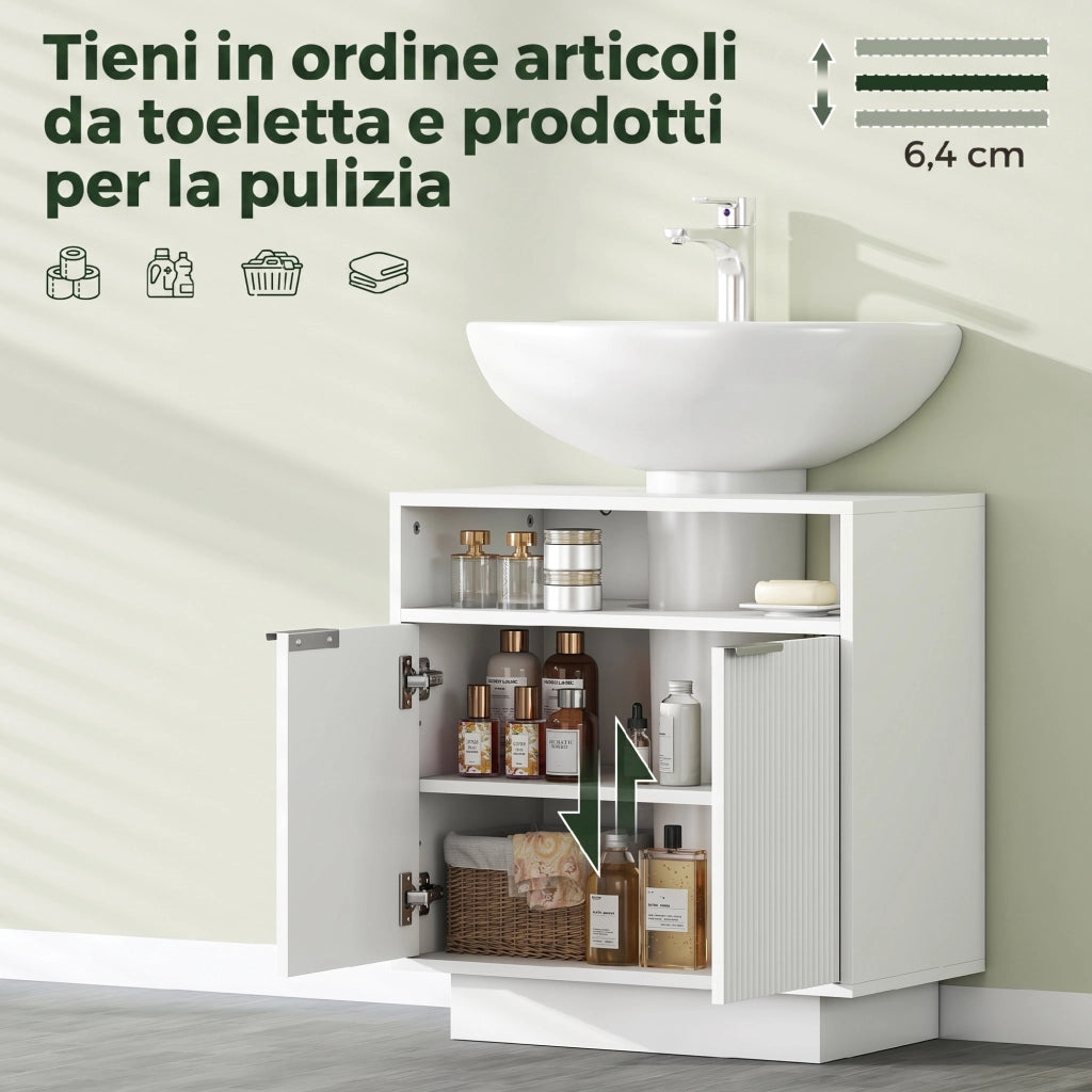 Mobile Sottolavabo Bagno con Ripiano Regolabile ¨C Zephmum ¨C Legno 60x33x63 cm Bianco