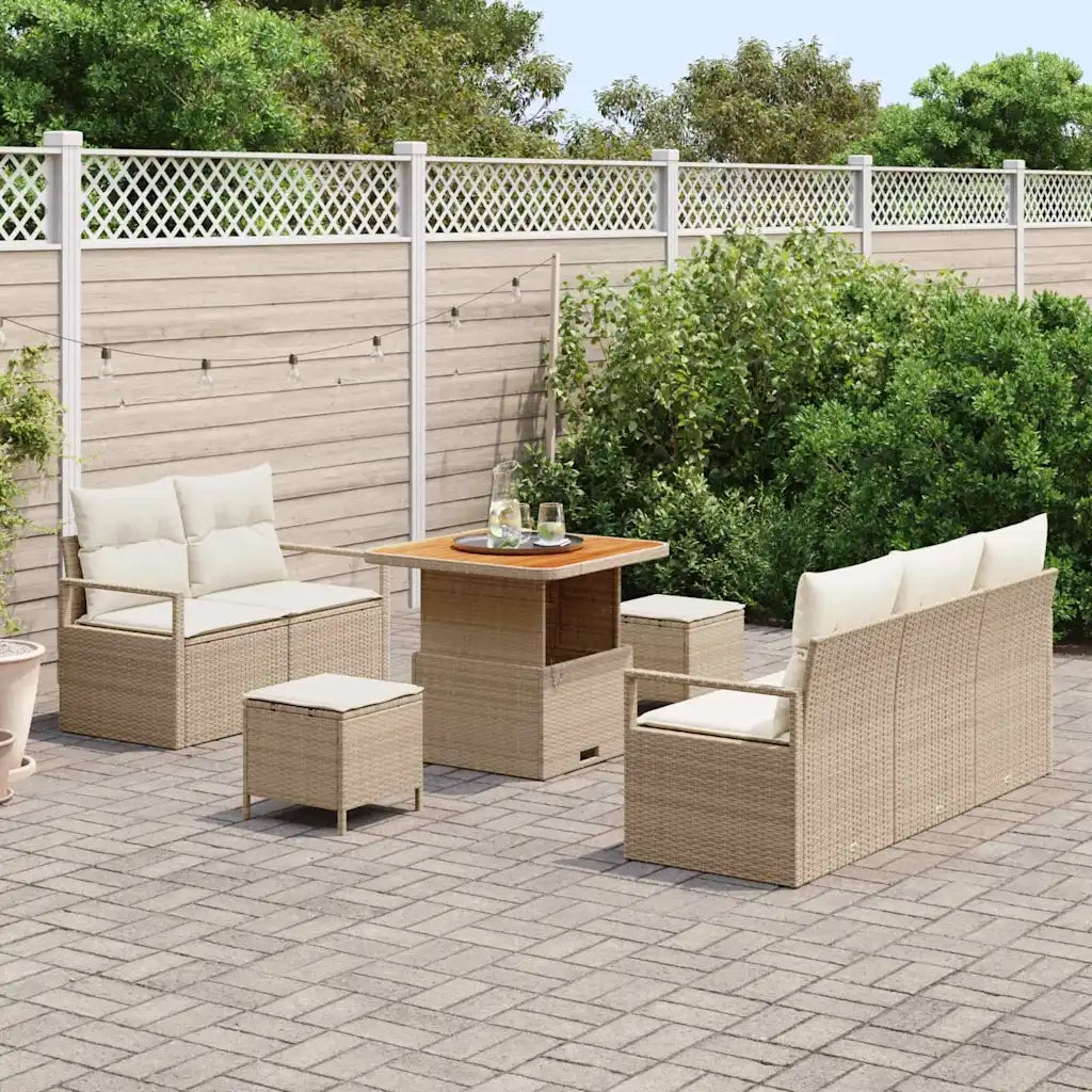 Set Divano da Giardino con cuscino 8 pcs Beige polyrattan