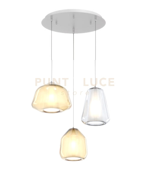 SOSPENSIONE BIANCO 3 LUCI TONDA VETRI ALPHA AM + BETA AM + GAMMA TR 1176BI-S3 T ABG-TA