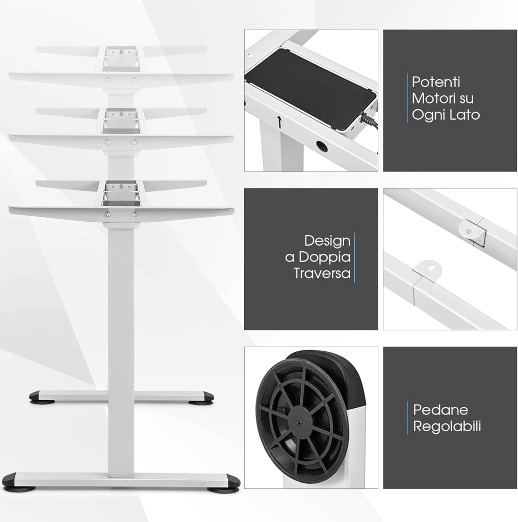 Scrivania Regolabile in Altezza, Scrivania Elettrica con 2 Motori con Memoria, Protezione Anticollisione e Vassoio per Cavi, Standing Desk per Casa e Ufficio, Portata 100 kg (Bianco)
