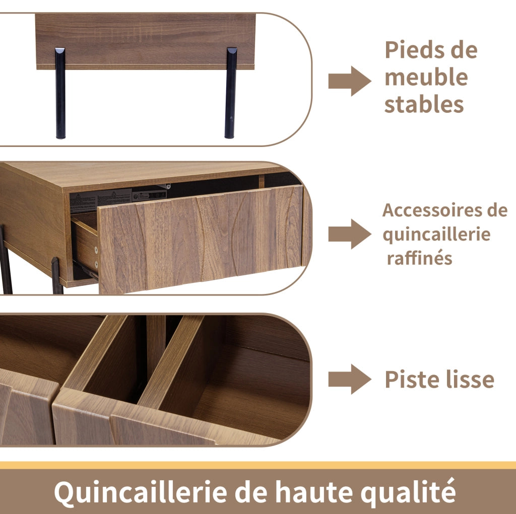 Tavolino da caffè retrò con 2 cassetti; 105x55x41 cm; naturale; in MDF e truciolare