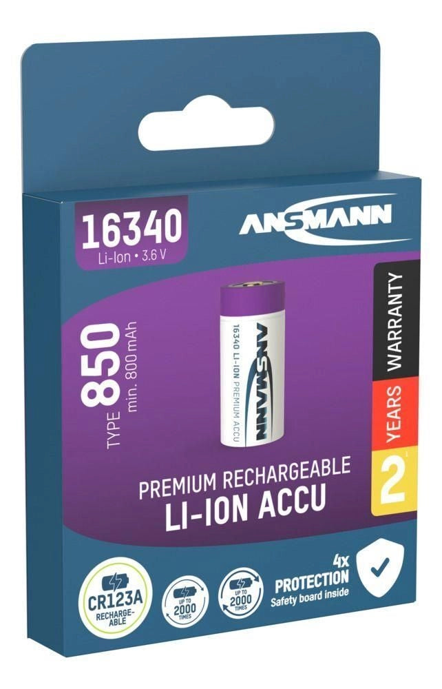 Ansmann 1300-0017 16340 CR123A Batteria Ricaricabile Li-Ion 850 mAh 3,6 V