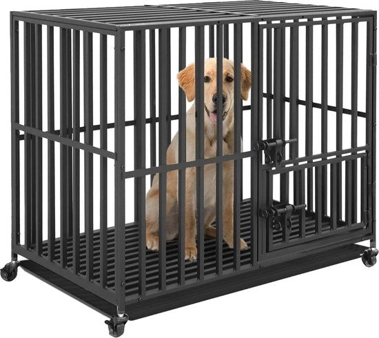 Banchina per cani in metallo - con 4 ruote - 95x57x81 cm - per cani grandi fino a 60 kg - nero
