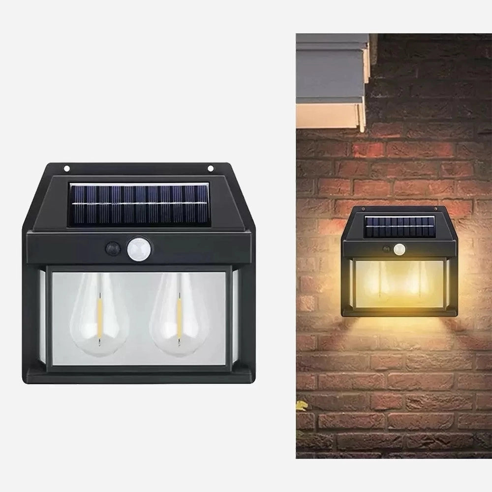 Trade Shop - Lampada Da Parete A Luce Calda Pannello Solare A Doppio Led Con Sensore Ip65 Senza Fili -