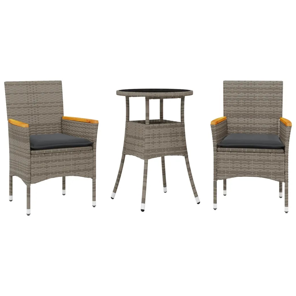 Set da Pranzo da Giardino 3pz | Set Salotto da Giardino con Cuscini in Polyrattan e Vetro