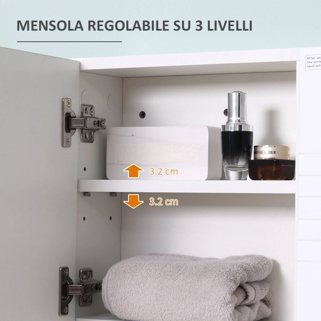 Pensile da Bagno con Specchiera 54x15x55 cm Ripiani Regolabili Bianco