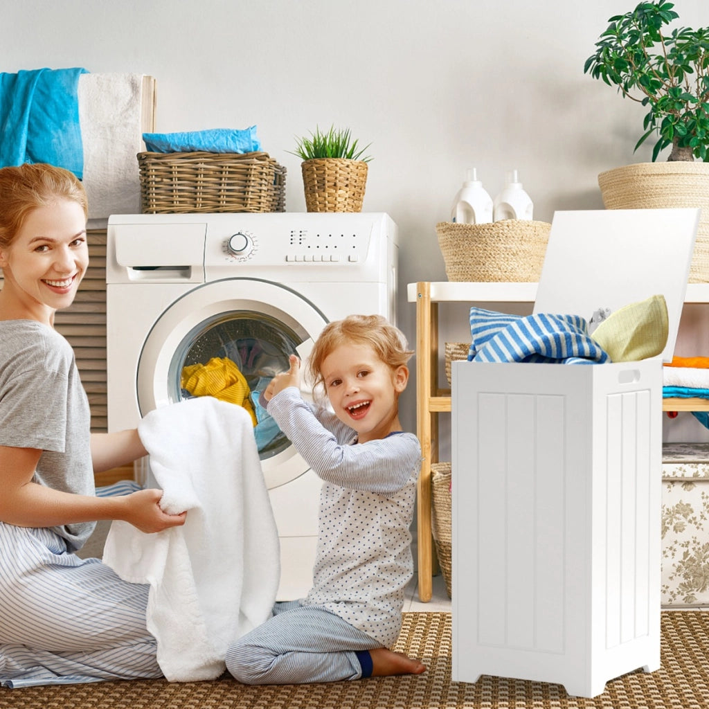 Cesto della biancheria 34 L con coperchio cerniera di metallo-Armadietto con grande capacit¨¤ per bagno Bianco