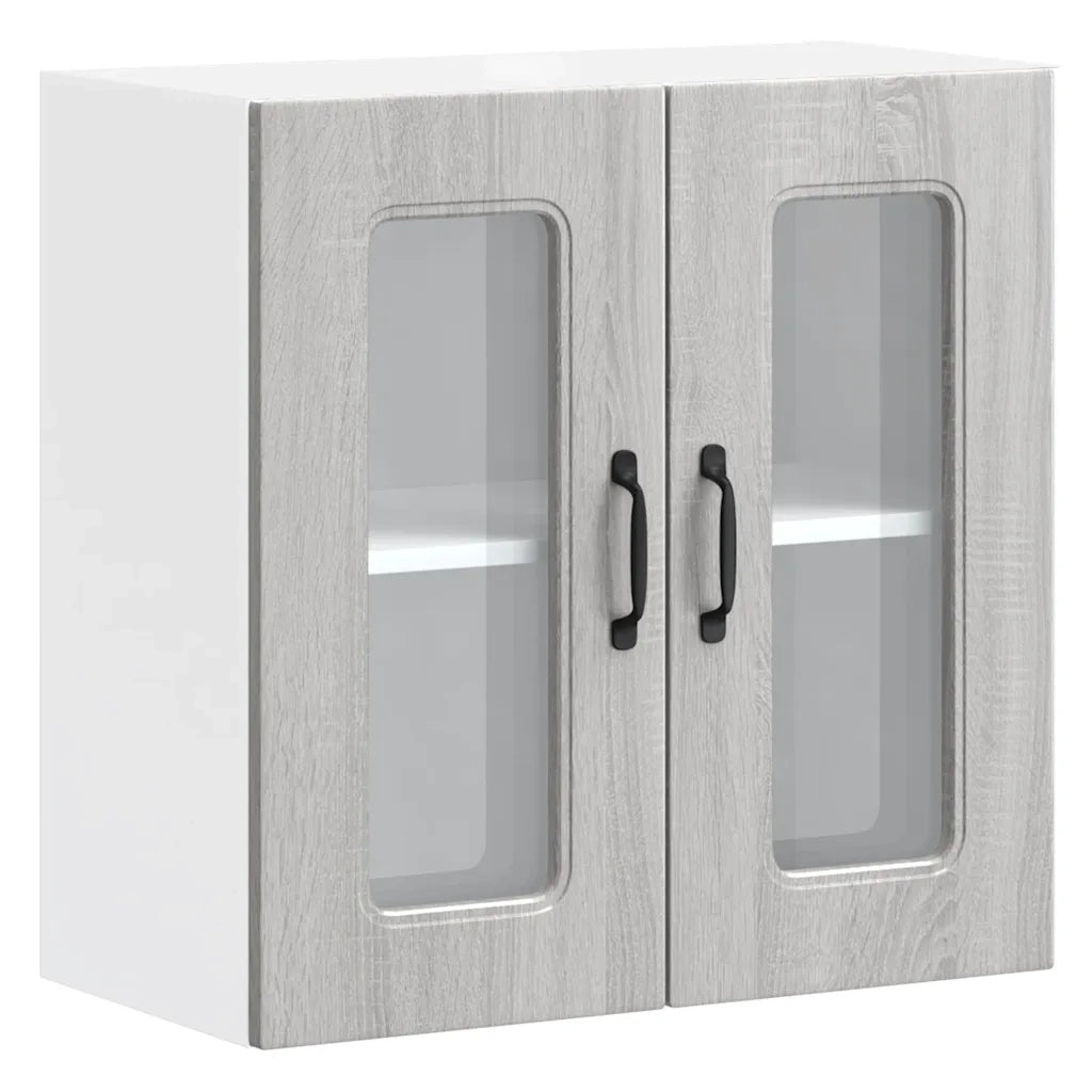 Pensile da Cucina con Porta in Vetro Kalmar Grigio Sonoma 853673