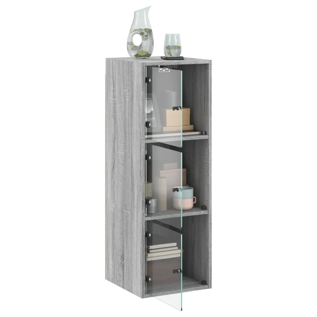 Mobile a Muro con Ante in Vetro Grigio Sonoma 35x37x100 cm 836488