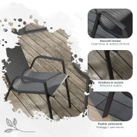 Set 4 Sedie da Giardino Impilabili con Braccioli in Rattan PE e Acciaio, Grigio