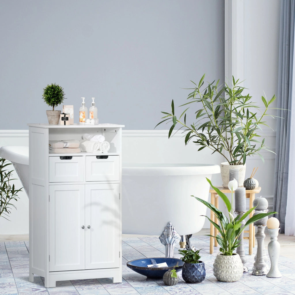 Armadietto da bagno con 2 cassetti e ripiano regolabile ¨C zephmum ¨C bianco 60x30x109 cm