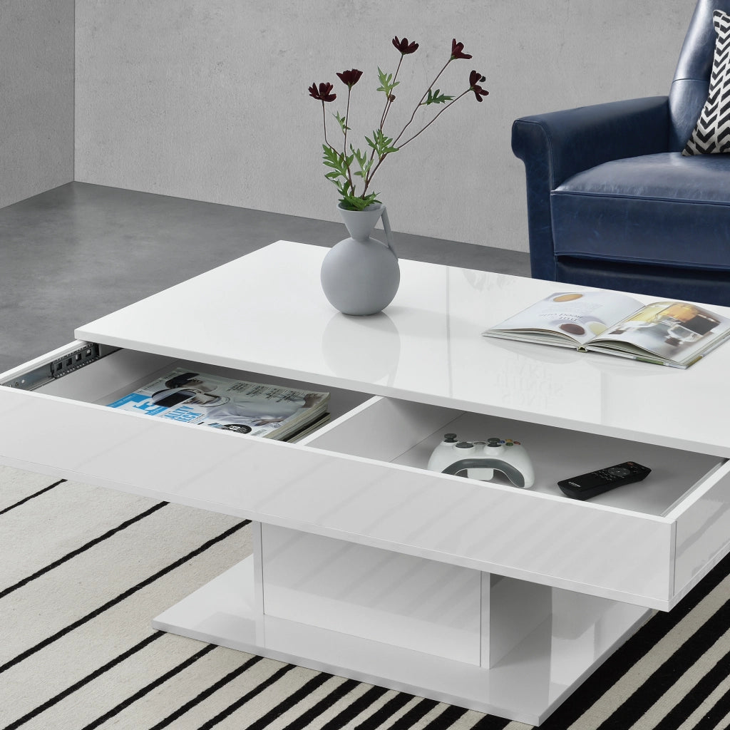 Tavolino da Salotto Lünen con Piano Scorrevole 40 x 110 x 60 cm Bianco lucido [en.casa]