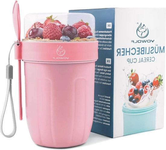 Bottiglia di muesli 660 ml + 260 ml becher per yogurt 2 in 1 per pacchi di pranzo portatile senza lattosio con cucchiaio di miscela di muesli e yogurt per picnic rosa