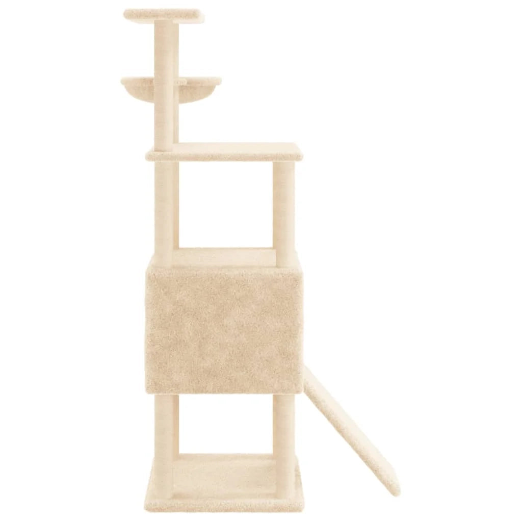 Tiragraffi per gatti torre per arrampicata giocattolo piattaforma per arrampicata con tiragraffi in sisal 153 cm crema 02_0022482