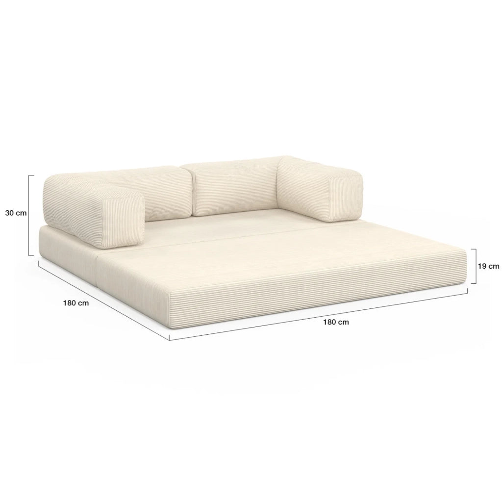 IDMarket - Divano a 3 posti diritto trasformabile NATOU in velluto a coste beige