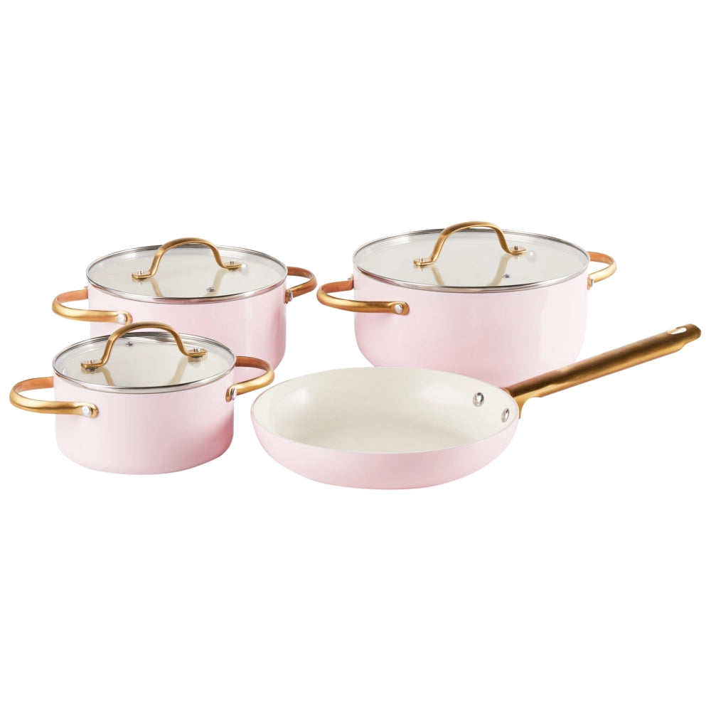 Set da cucina 7 pezzi e dimensioni con rivestimento in ceramica antiaderente in alluminio rosa
