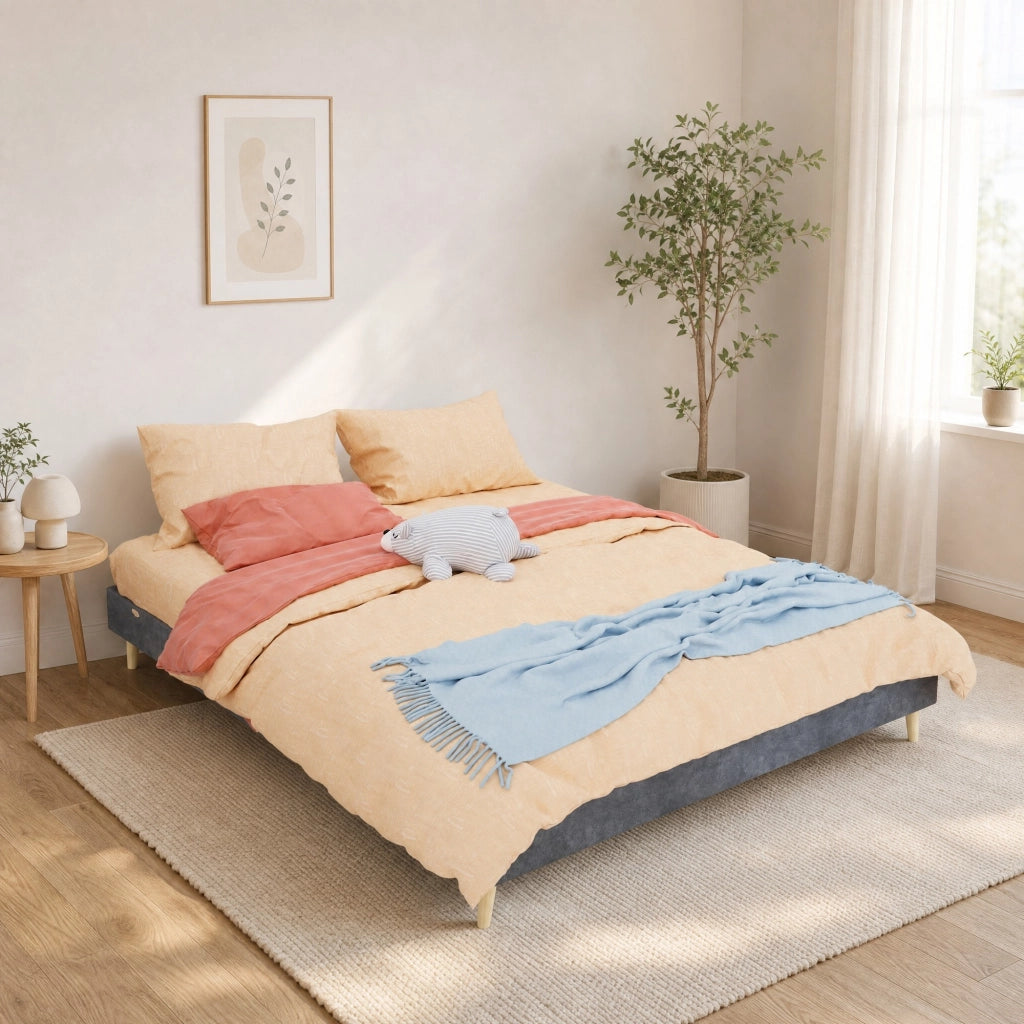 Letto matrimoniale 160x200 cm in tessuto e metallo, grigio