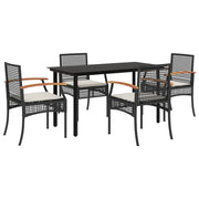 Set da Pranzo da Giardino 5 pz | Set Salotto da Giardino Nero con Cuscini in Polyrattan