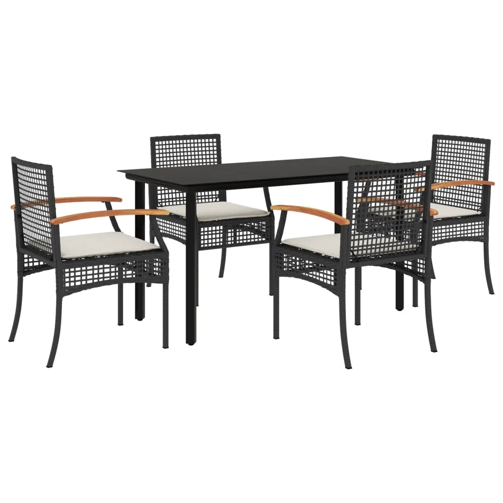 Set da Pranzo da Giardino 5 pz | Set Salotto da Giardino Nero con Cuscini in Polyrattan