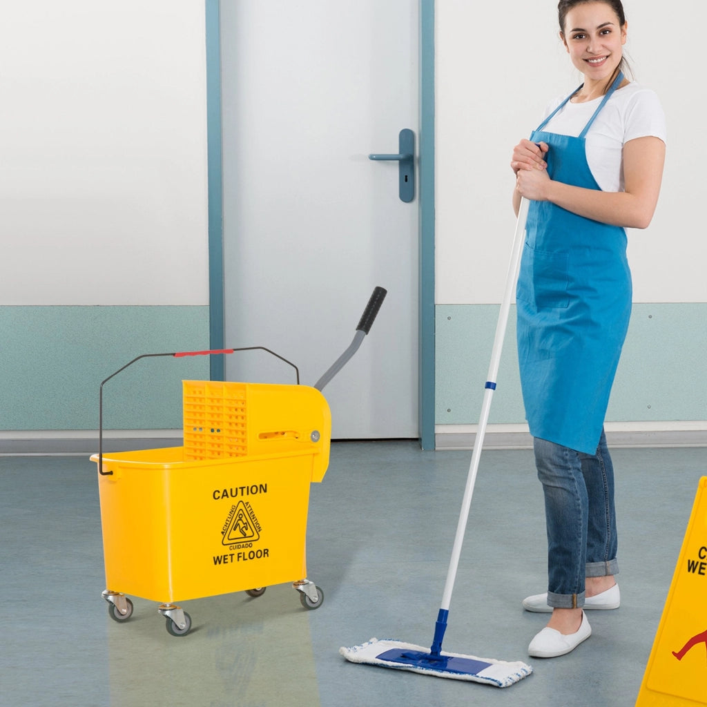 Carrello Pulizie Secchio 20L con Separatore Acqua e Strizzatore Rimovibile 60x27x70.5 cm