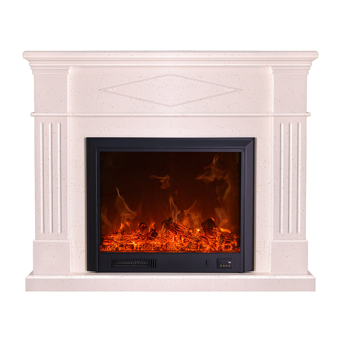 Camino Elettrico da Pavimento 110x130x33 cm Effetto Fiamma 1500W Atena Panna