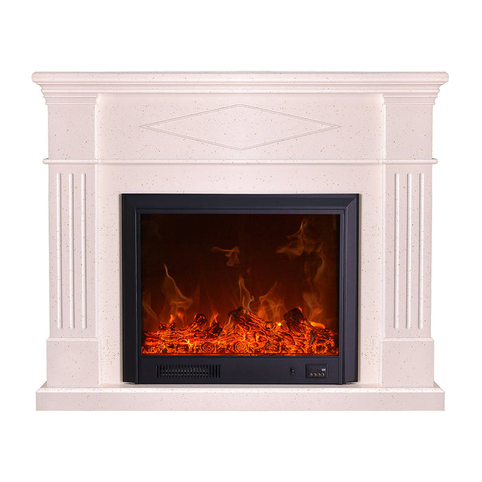 Camino Elettrico da Pavimento 110x130x33 cm Effetto Fiamma 1500W Atena Panna