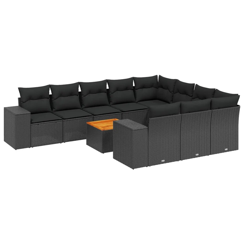 Set Divani da Giardino 11 pz con Cuscini in Polyrattan Nero 3257952