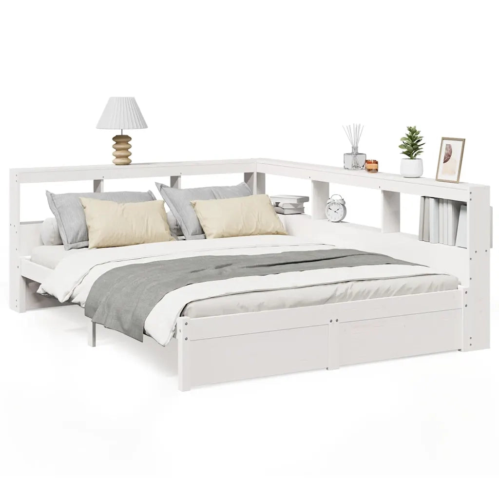 Letto Libreria senza Materasso-Struttura Letto con contenitore Bianco 140x200 cm Legno di Pino 517361