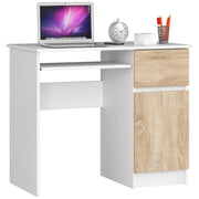 Scrivania per computer AKORD PIKSEL Bianco 90 cm 1 anta 1 cassetto inserto frontale Sonoma Quercia 90x50x77 cm Modello a destra